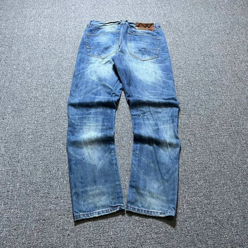 AW Selvedge Jeans 32x32 Blue Faded Straight Leg Button Fly Streetwear